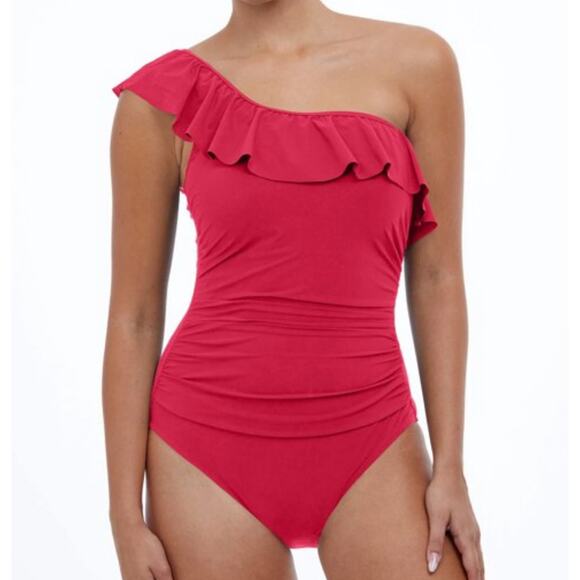 Profile by Gottex Tutti Frutti Ruffle One Shoulder One Piece Swimsuit 16 NWT - Picture 1 of 3